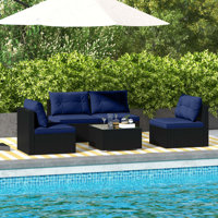 5 Piece Outdoor Furniture Set With Seat & Back Cushions Tempered Glass Tabletop by Costway
