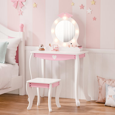 Kids Vanity Set With Lighted Mirror And Stool by CITY DAY