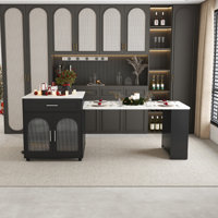 Vesta 80" Extendable Kitchen Island with Dining Table, Power Outlets & Storage - Wood Grain Top by Ebern Designs