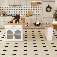 Vesta 80" Extendable Kitchen Island with Dining Table, Power Outlets & Storage - Wood Grain Top by Ebern Designs