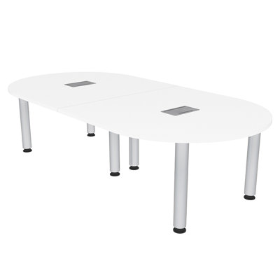 Racetrack Conference Table with Power and Data w Silver Post Legs by Inbox Zero
