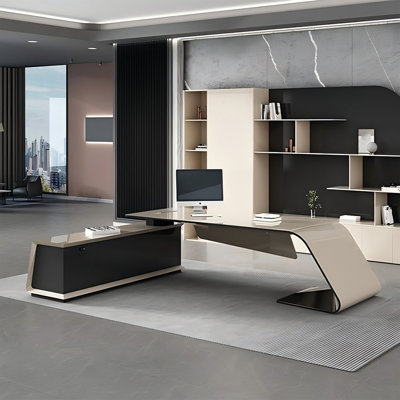 Burlywood and Black Manufactured Wood Office Desk by Coxambrey