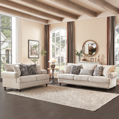 2 Piece Living Room Set, Modern Farmhouse Loveseat & 3-Seat Sofa For Living Room, Includes 9 Accent Pillows by Morden Fort
