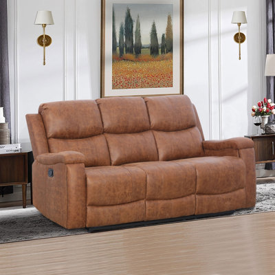 Ilkeston 81.6" Wide Vegan Leather Manual Reclining Sofa, 3-Seater Recliner Couch with Cup Holders by Latitude Run
