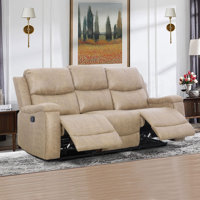 Ilkeston 81.6" Wide Vegan Leather Manual Reclining Sofa, 3-Seater Recliner Couch with Cup Holders by Latitude Run