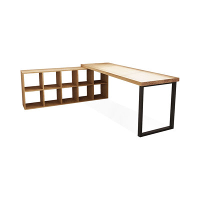 Burlywood L-Shaped Solid Wood desks by Cozynest