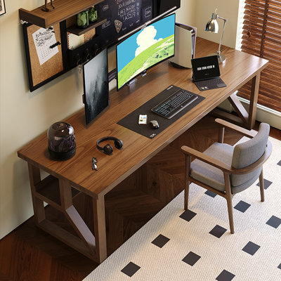 Walnut Rectangular Solid Wood desks by Cozynest