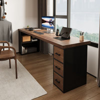 Brown Rectangle Solid Wood Desks by Cozynest