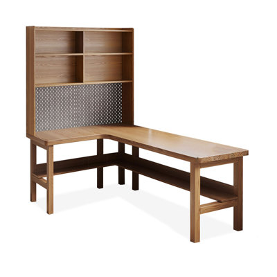 Burlywood L-Shaped Solid Wood desks by Cozynest