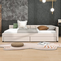 2 Drawers Wood Upholstered Daybed with USB Ports by GoBeyondFurniture