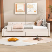2 Drawers Wood Upholstered Daybed with USB Ports by GoBeyondFurniture