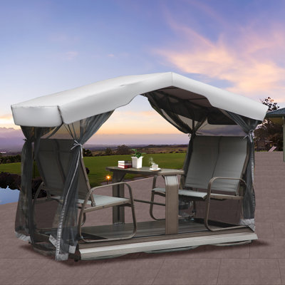 4-Seat Outdoor Aluminum Glider Benches With Canopy by Domi Louvered
