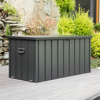 Domi Louvered 100 Gallons Gallon Water Resistant Resin Storage Bench with Lock and Wheels in Gray by Domi Louvered