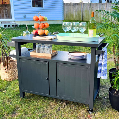 Metal Grill Carts Outdoor with Storage and Wheels by Domi Louvered