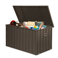 Domi Metal 150 Gallons Water Resistant Lockable Deck Box with Wheels in Brown by Domi Louvered
