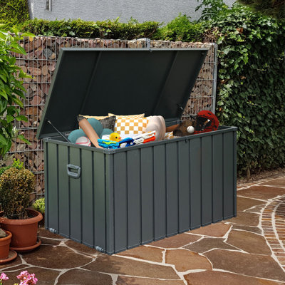 150-Gallon Dark Brown Metal Deck Box by Domi Louvered