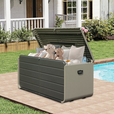 Outdoor and Indoor Plastic Storage Deck Box with Lock and Wheels by Domi Louvered