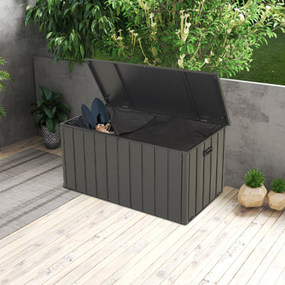 Outdoor and Indoor Metal Storage Deck Box with Lock and Wheels by Domi Louvered