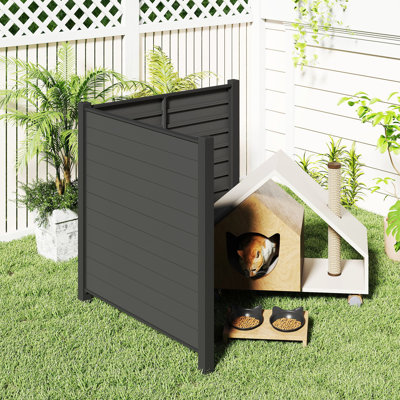 Outdoor Privacy Screens Metal Fence Panels, Black by Domi Louvered