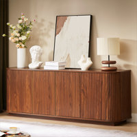 Sideboard Storage Cabinet TV Stand with wave pattern Buffet Cabinet Wooden Vertical Striped Cabinet for Kitchen/Bedroom/Entryway. Walnut, 64