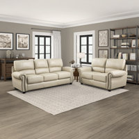Neoga 2 Piece Genuine Top Grain Leather Roll Arm Living Room Set