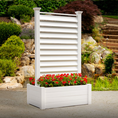 6ft H (1 Screen w/ Planter) Outdoor Freestanding Enclo Lexington Privacy Fence Screen Panel with Planter Box for Deck, Yard, Pool, or Patio, Vinyl Rai by Enclo