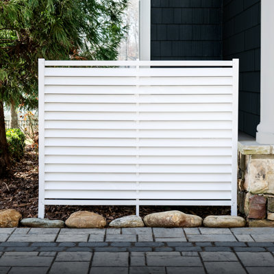 4ft H X 5ft W (1 Panel) No Dig Enclo Savannah Privacy Screen, Louvered White Vinyl Fence Panel, Trash Can Hider Outdoor, Ac Fence, Pool Equipment Encl by Enclo