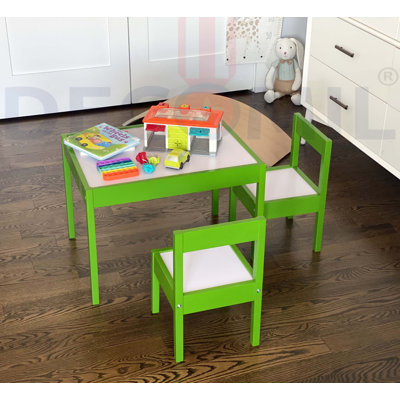 Kids 4 Piece Solid Wood Rectangular Play / Activity Table and Chair Set by DECOMIL