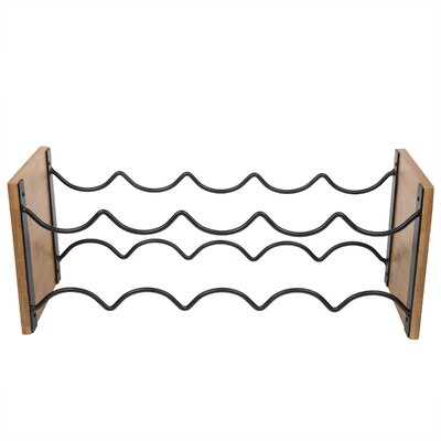 Ledbury Acacia Wood and Black Wire Wine Rack Bottle Holder Stand Free Standing for Red Wine Champagne