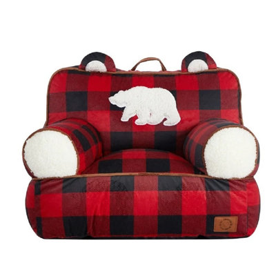 Red And Black Buffalo Check Sherpa Plush Bean Bag Chair by Dearfoams