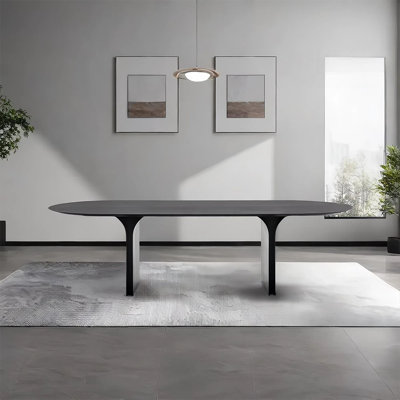 Simple black solid wood oval dining table by dujinlong home
