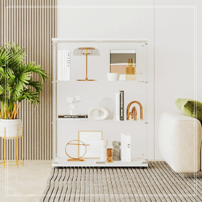 Display Stand,Glass Cabinet 3 Shelves with Door,Floor Standing Bookshelf by Delight Glass