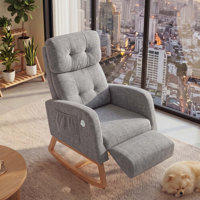 Modern Chenille Glider Recliner Chair with Ottoman, Manual Rocking Lounge Chair with Adjustable Headrest & Push-Button Footrest