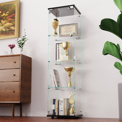 64.8"H 4 Shelf China Cabinet With Two Doors Tempered Glass Curio Cabinet, Glass Shelves Display Cabinet by Homein