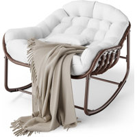 Outdoor Papasan Rocking Chair, Oversized Wicker Lounge Chair With Cushion And Metal Frame, Patio Rattan Egg Rocker For Balcony Backyard Porch Bedroom, by Homhougo