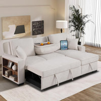 91" Multi-Functional Chenille Corner Sectional - With Side Bookcase And USB Charging Port by Ebern Designs