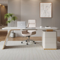White Rectangular Sintered Stone+Manufactured Wood with 3 drawers desk by Groove Interior