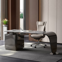 White + DarkGray Rectangular Sintered Stone + Manufactured Wood + Stainless Steel with 3 drawers desk by Groove Interior
