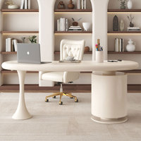 White Curved Solid + Manufactured Wood with 2 drawers desk by Groove Interior