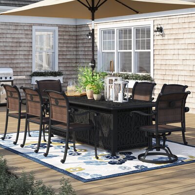 Harland Rectangular 8 - Person 84" Long Power Coated Aluminum Dining Set