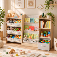 7‑bin kids toy organizer and bookshelf, wooden storage cabinet with wide 51.4” display, for playroom nursery by Trinx