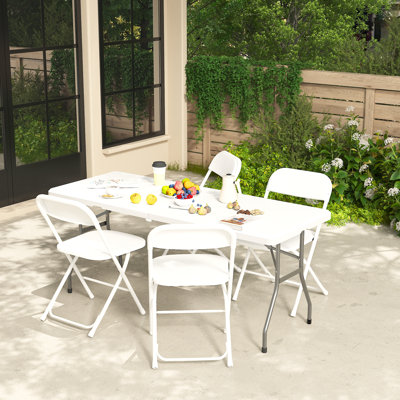 Folding Table Set 6ft Plastic Portable Foldable Table With 4 Folding Chairs For Parties Wedding Bbq Camping Outdoor Indoor by Derzers
