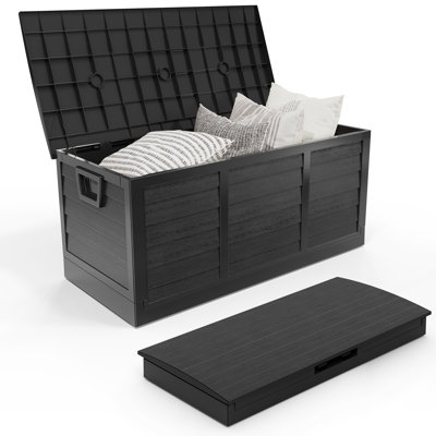 75 Gallons Plastic Foldable Deck Box Outdoor Indoor Storage Lid by Outopee