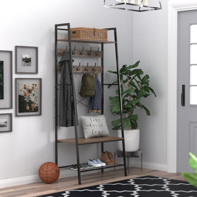 Steel Hall Tree with Bench and Shoe Storage