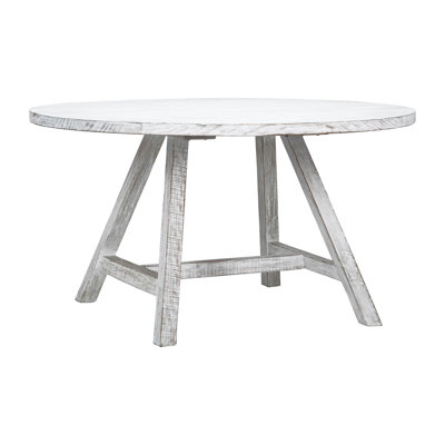 Janiecia 56" Round White Wash Dining Table with 4 Leg Trestle Base by Gracie Oaks