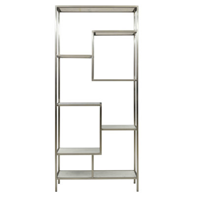 Jihoon Brushed Nickel and White Marble Modern 80-inch Tall Bookcase by Everly Quinn