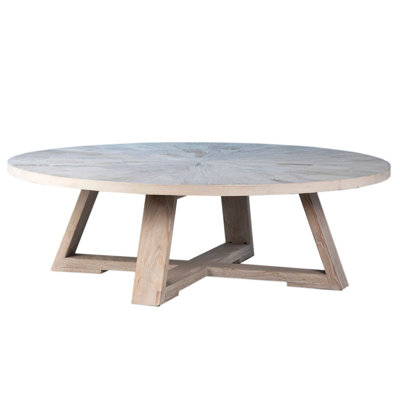 Jaquar 52-inch Round Reclaimed Elm Pedestal Coffee Table Finished in Light Wash Finish by Gracie Oaks