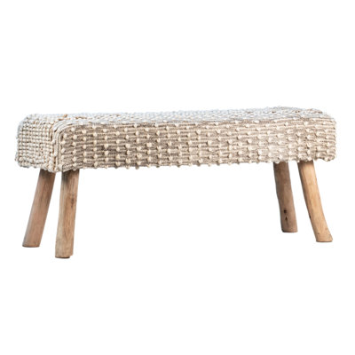 Inessa 48-inch Long Handwoven Natural Wool and Eucalyptus Wood Bench by Birch Lane