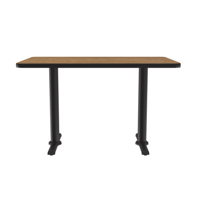 Correll 30x60 Caf Bistro Bar Table, Rectangular, Medium Oak Thermal Fused Laminate Top, Black Cast Iron T-Base, Tops , Leveling Glides by Correll, Inc.