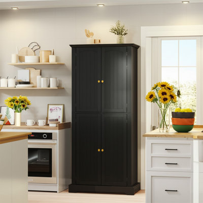 71" Tall Pantry Cabinet, Farmhouse Kitchen Storage Cabinet With 6 Hanging Shelves And Adjustable Shelves, Freestanding Cupboard For Kitchen & Dining R
